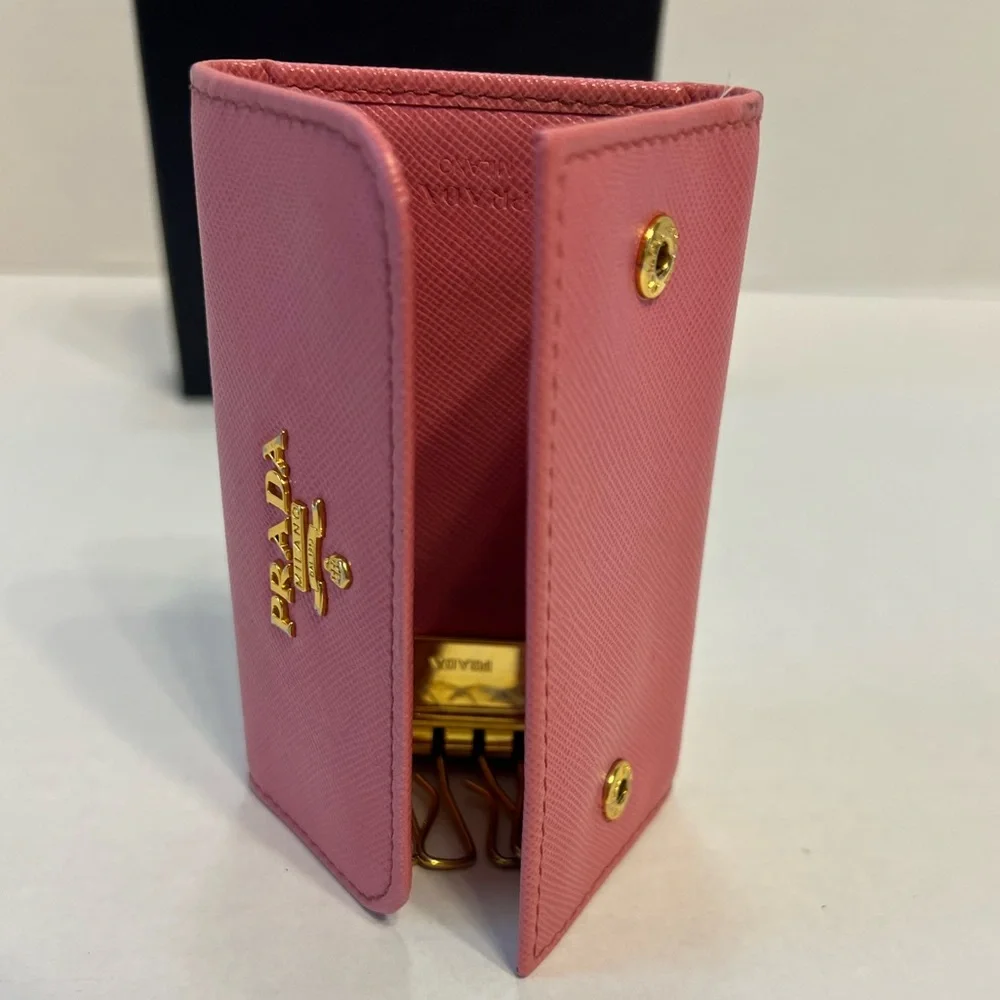 PRADA authentic Saffiano leather pink‎ key  card case with box